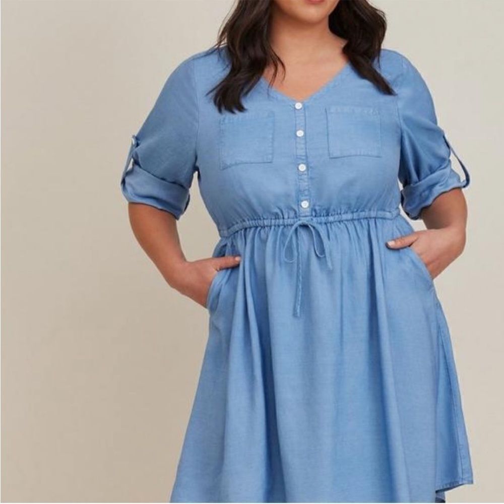 Torrid Blue Lyocell Chambray Dress Festival Concert Boho Vacation Resort Wear - Picture 2 of 14
